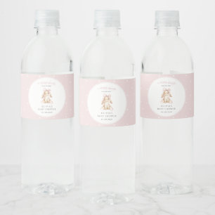 Cute Bunny, Pink Bow, Pink Polka Dots, Baby Shower Water Bottle Label
