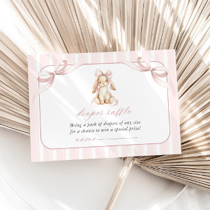 Cute Bunny, Pink Bow, Pink Stripes, Diaper Raffle Enclosure Card