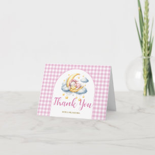 Cute Bunny Pink Boy Girl Moon Star Baby Shower  Thank You Card