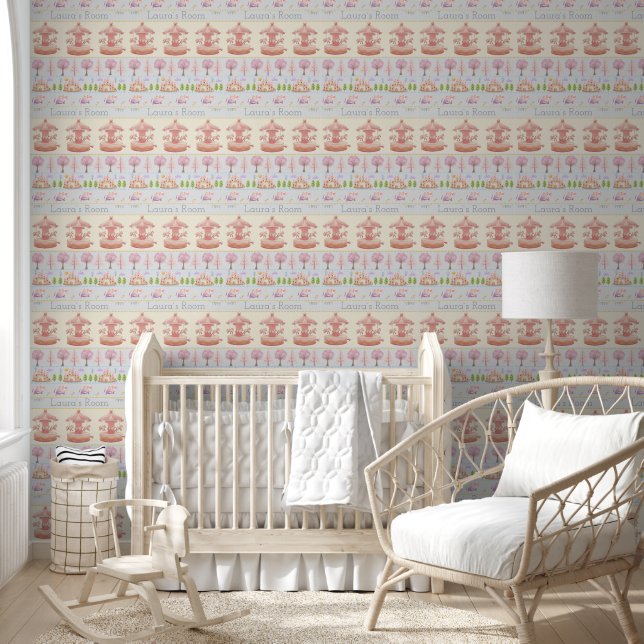 Cute Bunny  pink fox castle editable  pastel  Wallpaper (Kids)