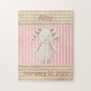 Cute Bunny Pink Girl Keepsake Birth Stats Jigsaw Puzzle