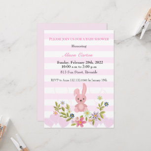 Cute Bunny pink stripes baby girl shower Invitation