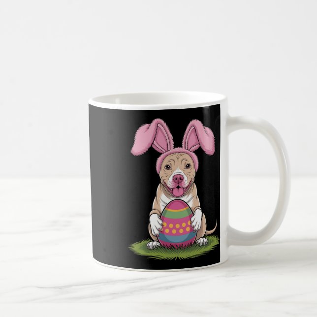 Cute Bunny Pitbull Dog Easter Hug Eggs Happy Easte Coffee Mug (Right)