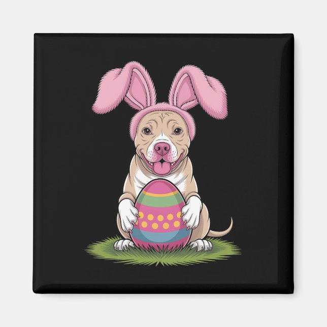 Cute Bunny Pitbull Dog Easter Hug Eggs Happy Easte Magnet (Front)