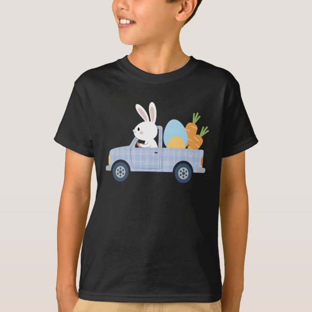 Cute Bunny Plaid Truck Toddler Boy Carrot T-Shirt (Front)
