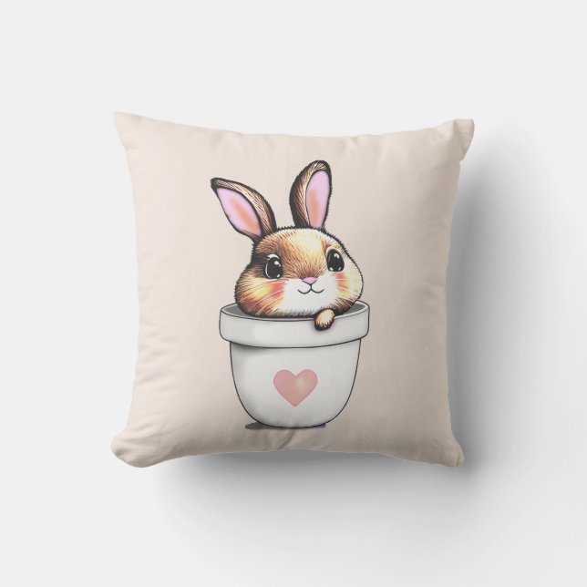 Cute Bunny Plant Pot on Light Champagne Beige Cushion (Front)