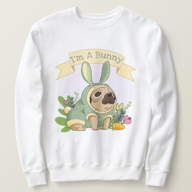 Cute Bunny Pug Sweatshirt (Design Front)
