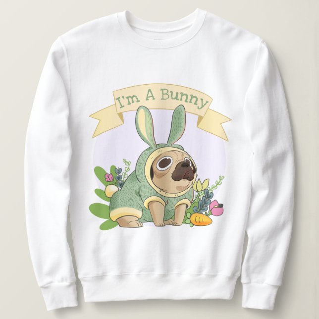 Cute Bunny Pug Sweatshirt (Design Front)