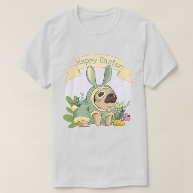 Cute Bunny Pug T-Shirt (Design Front)