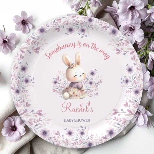 Cute Bunny Purple Spring Floral Girl Baby Shower Paper Plate (Cute Bunny Purple Spring Floral Girl Baby Shower Paper Plates)