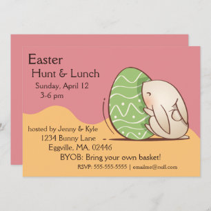 Cute Bunny pushing Green Easter Egg Invitation