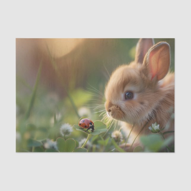 Cute bunny rabbit and a ladybug on the green field tissue paper (Front)