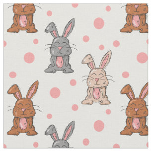 Cute Bunny Rabbit and Pink Dots Fabric by the Yard