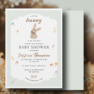 Cute Bunny Rabbit Baby Shower Floral Green Invitation