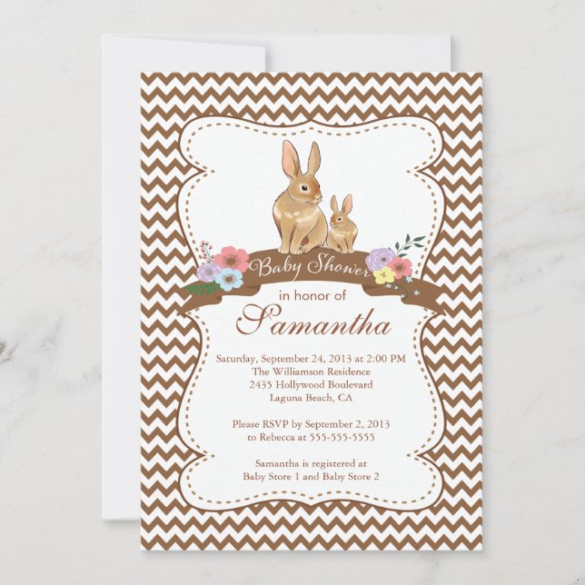 Cute Bunny Rabbit Baby Shower Invitations (Front)