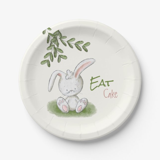 Cute Bunny Rabbit Baby Shower Paper Plate (Front)