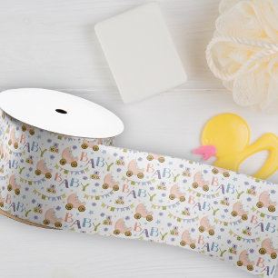 Cute Bunny Rabbit Baby Shower Satin Ribbon