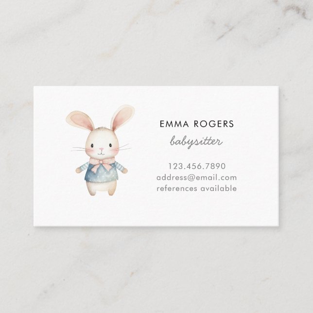 Cute Bunny rabbit Babysitter Nanny Business Card (Front)