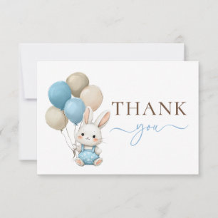 Cute Bunny Rabbit Balloons Blue Boy Baby Shower Thank You Card