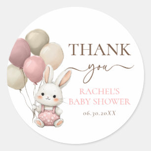 Cute Bunny Rabbit Balloons Pink Girl Baby Shower Classic Round Sticker