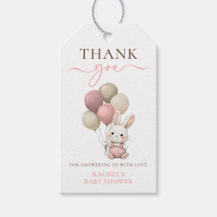 Cute Bunny Rabbit Balloons Pink Girl Baby Shower Gift Tags