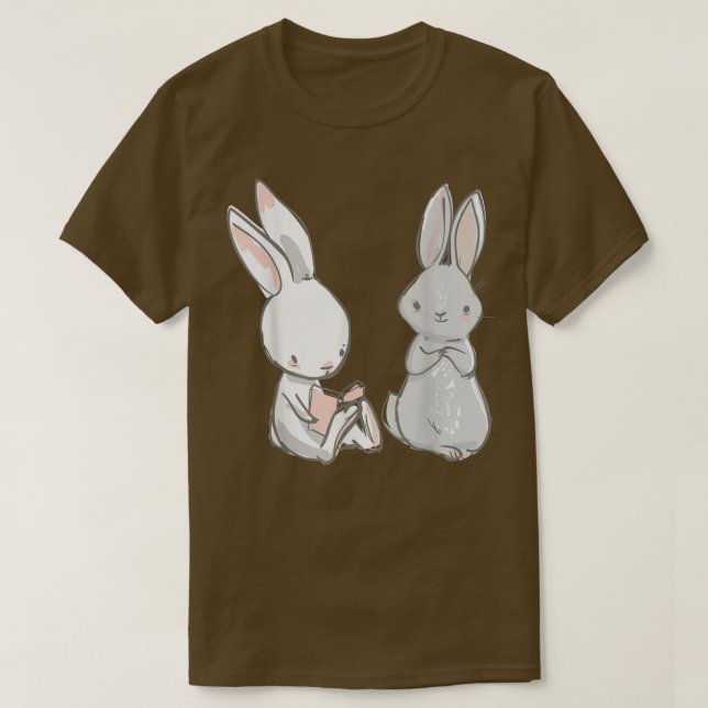 Cute Bunny Rabbit Best Friends  Book Lover  & Gift T-Shirt (Design Front)