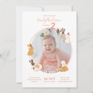 Cute Bunny Rabbit Birthday Baby Shower Invitation