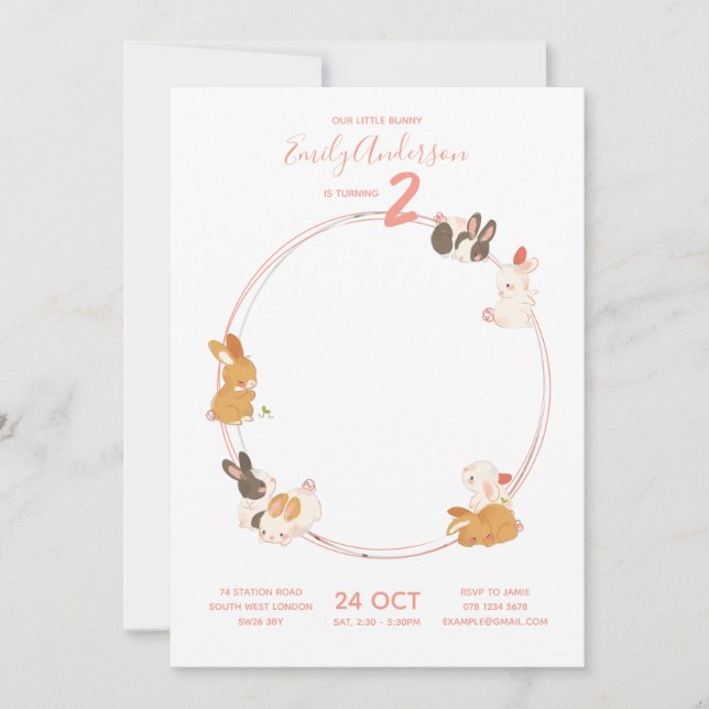 Cute Bunny Rabbit Birthday Baby Shower Invitation (Front)