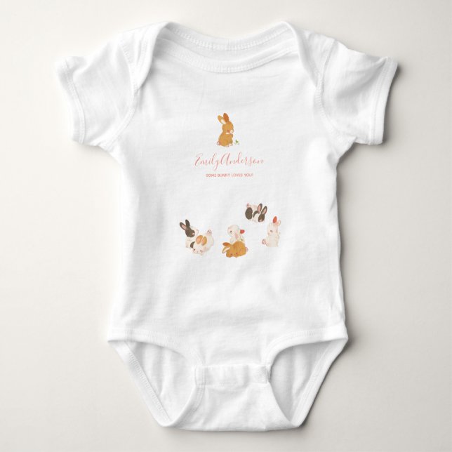 Cute Bunny Rabbit Birthday Baby Shower Invitation Bodysuit (Front)