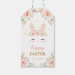 Cute Bunny Rabbit Birthday Blush Gold Floral Party Gift Tags