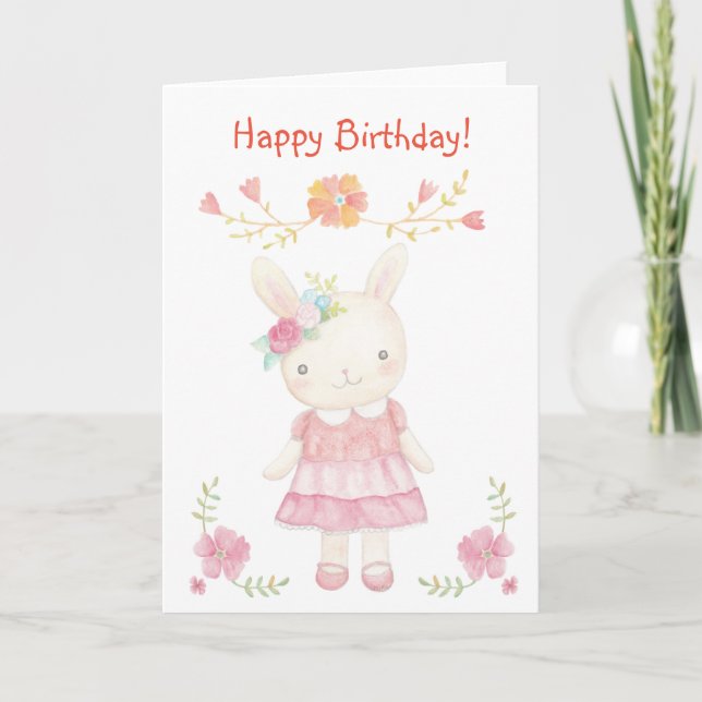 Cute Bunny Rabbit Birthday Card for Little Girls (Front)