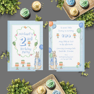 Cute Bunny Rabbit Blue 2nd Birthday Party Invitation