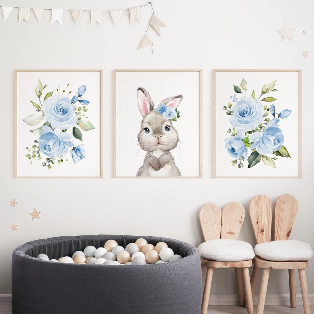 Cute Bunny, Rabbit, Blue Flowers, Boy Nursery (Creator Uploaded)
