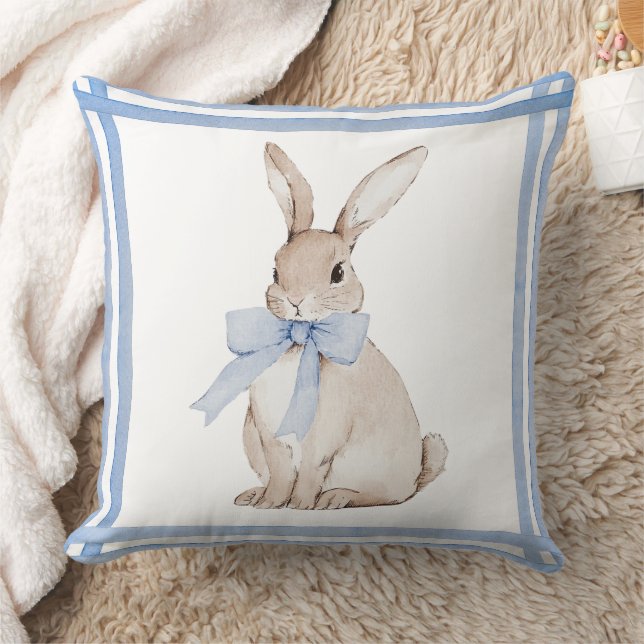 Cute Bunny Rabbit Blue Vintage  Cushion (Blanket)