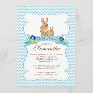 Cute Bunny Rabbit Boy Baby Shower Invitations