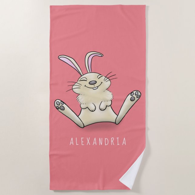 Cute bunny rabbit cartoon illustration beach towel (Front)
