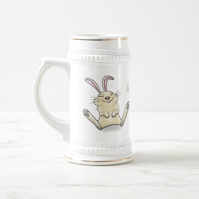 Cute bunny rabbit cartoon illustration beer stein (Left)