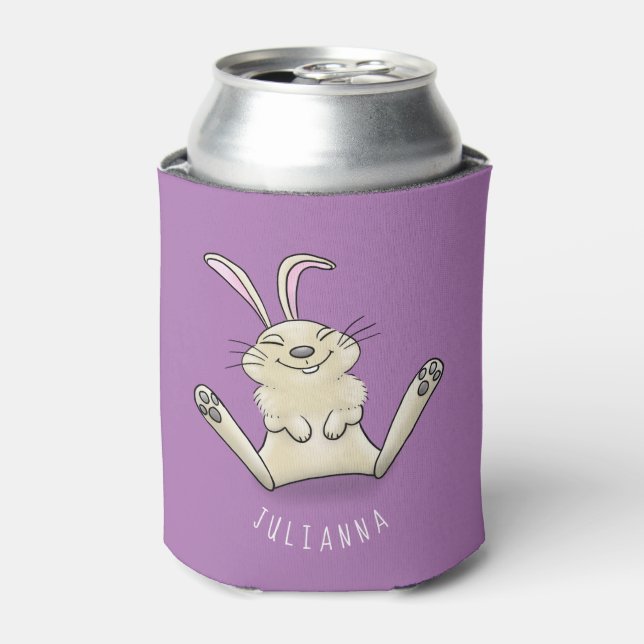 Cute bunny rabbit cartoon illustration can cooler (Can Front)