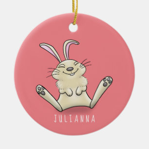 Cute bunny rabbit cartoon illustration ceramic tree decoration