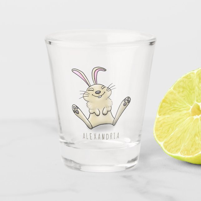 Cute bunny rabbit cartoon illustration shot glass (Front)