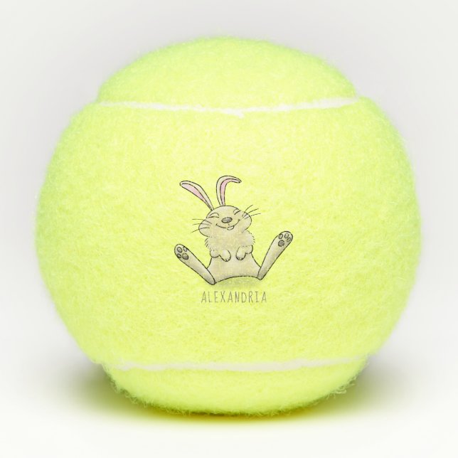 Cute bunny rabbit cartoon illustration tennis balls (Front)
