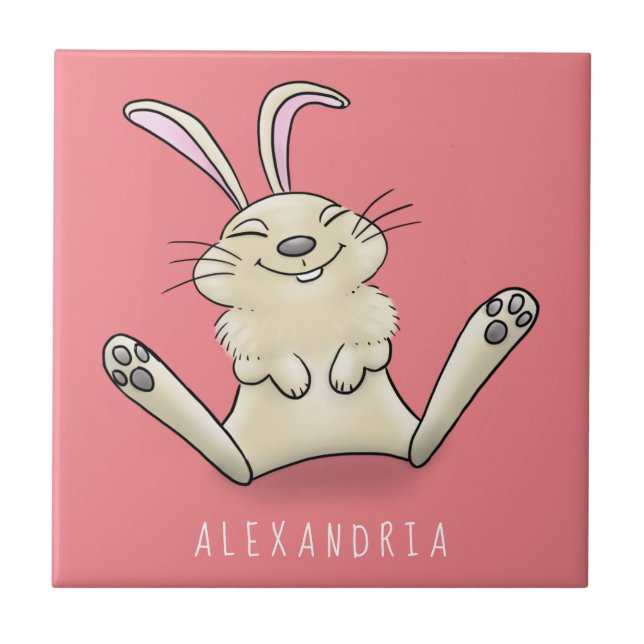 Cute bunny rabbit cartoon illustration tile (Front)