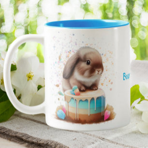 Cute Bunny Rabbit Chef Baker Cake  Two-Tone Coffee Mug