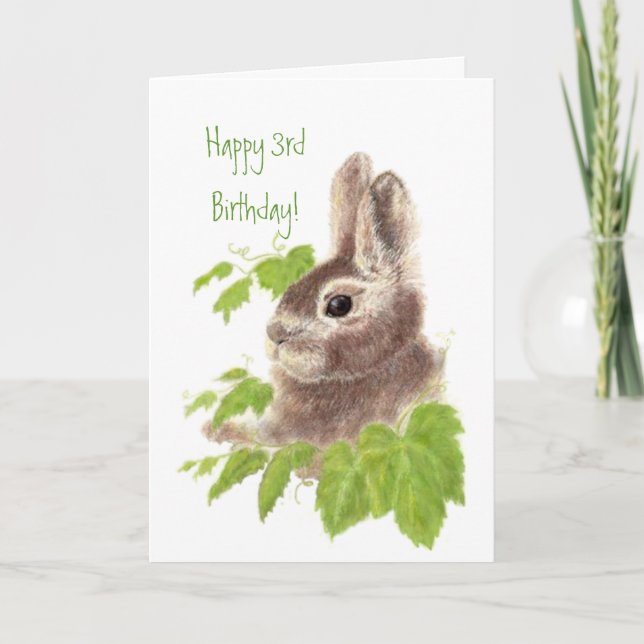 Cute Bunny Rabbit Child's  3rd Birthday Animal Card (Front)