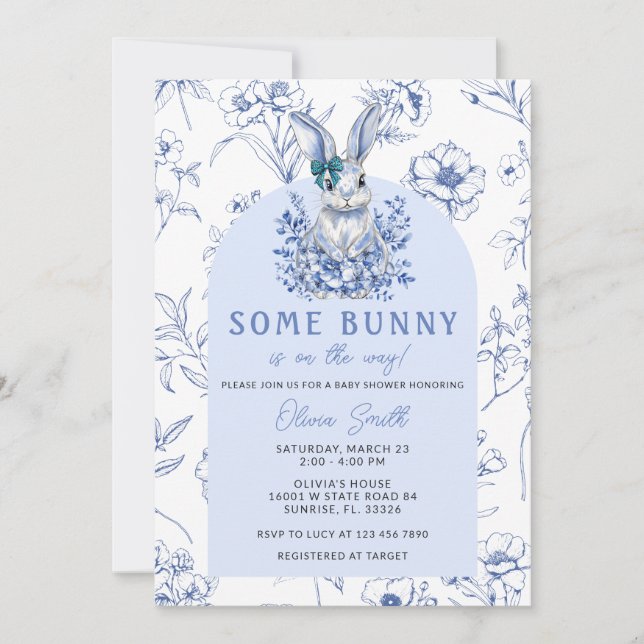 Cute Bunny Rabbit Chinoiserie Baby Shower Invitation (Front)