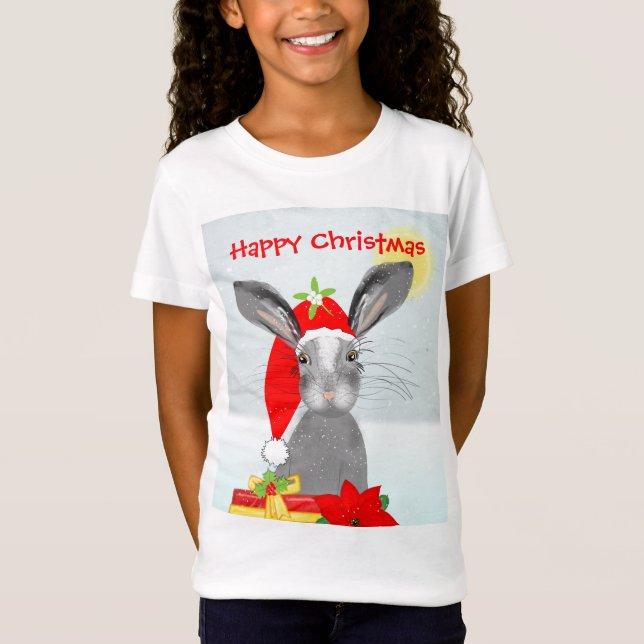 Cute Bunny Rabbit Christmas Holiday Theme T-Shirt (Front)