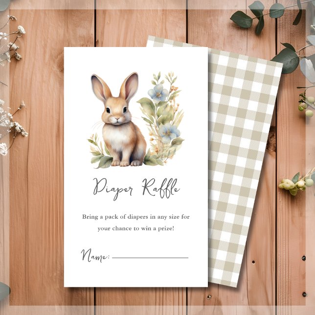 Cute Bunny Rabbit Diaper Raffle Baby Shower  Enclosure Card (Creator Uploaded)