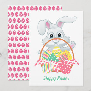 Cute Bunny Rabbit Easter Eggs Basket  Holiday Card