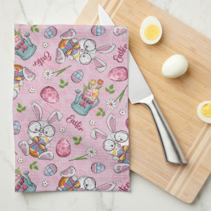 Cute Bunny Rabbit Easter Tea Towel