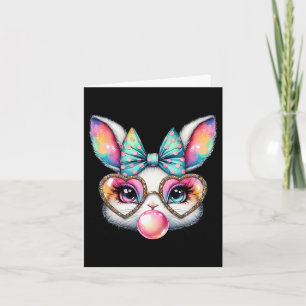 Cute Bunny Rabbit Face Coquette Bow Easter Day Gir Card